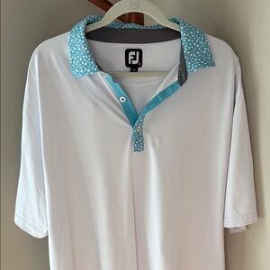 Men's White and Blue Polo Shirt